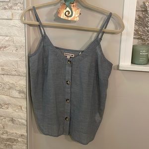 Toad & Co organic cotton tank with front buttons and adjustable straps